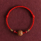 Fortune Jewel Carved Auspicious Pattern Natural Peach Wood Rope Luck Bracelet - Fortune Jewel