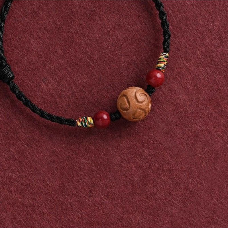 Fortune Jewel Carved Auspicious Pattern Natural Peach Wood Rope Luck Bracelet - Fortune Jewel