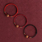 Fortune Jewel Carved Auspicious Pattern Natural Peach Wood Rope Luck Bracelet - Fortune Jewel