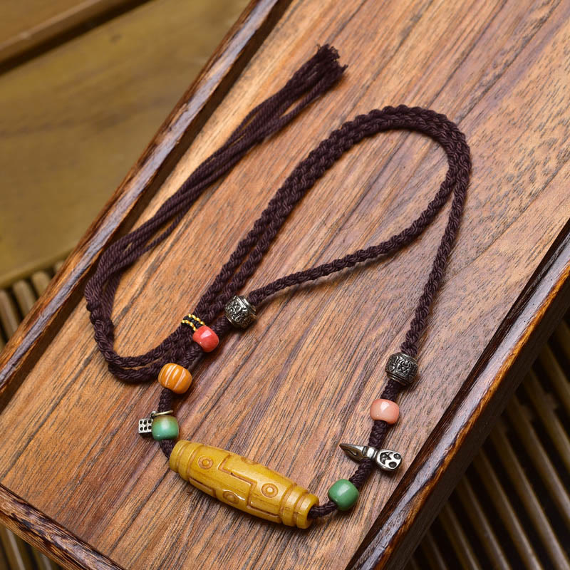 Fortune Jewel Copper Nine-Eye Dzi Bead Bone Bead Luck Balance Necklace Pendants - Fortune Jewel