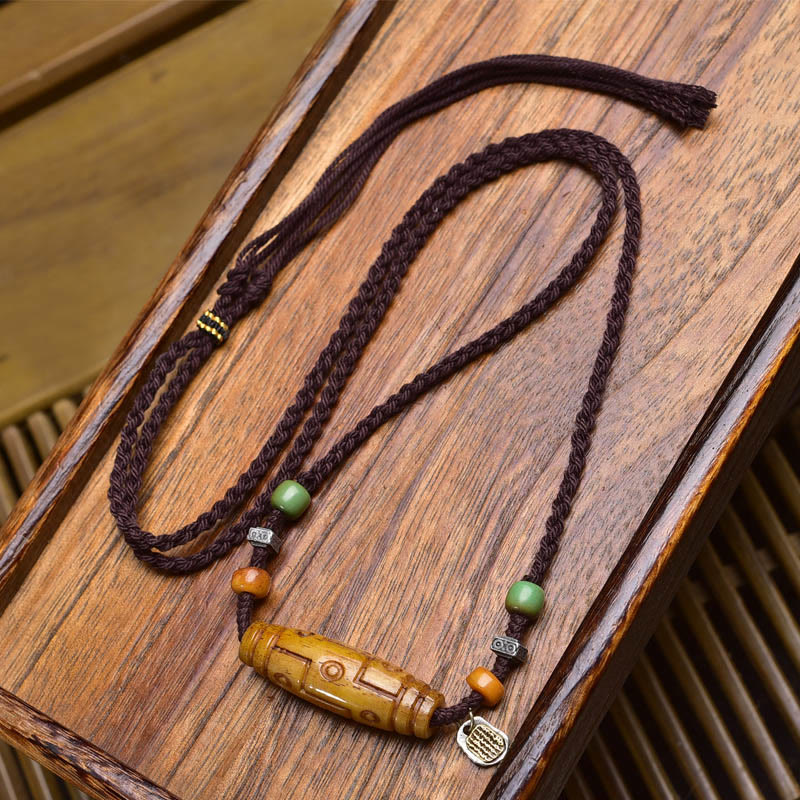 Fortune Jewel Copper Nine-Eye Dzi Bead Bone Bead Luck Balance Necklace Pendants - Fortune Jewel