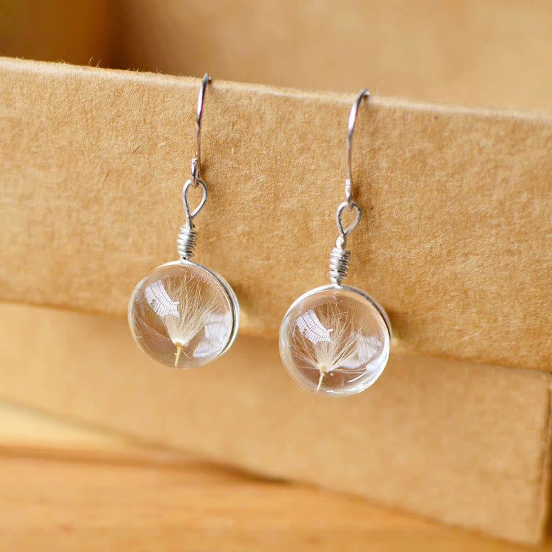 Fortune Jewel Dandelion White Liuli Glass Round Earrings - Fortune Jewel