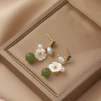 Fortune Jewel Hetian Jade Pearl Bead Flower Prosperity Abundance Earrings - Fortune Jewel