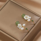 Fortune Jewel Hetian Jade Pearl Bead Flower Prosperity Abundance Earrings - Fortune Jewel