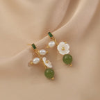 Fortune Jewel Hetian Jade Pearl Bead Flower Prosperity Abundance Earrings - Fortune Jewel