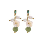 Fortune Jewel Hetian Jade Pearl Bead Flower Prosperity Abundance Earrings - Fortune Jewel