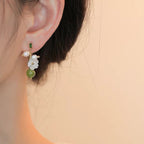 Fortune Jewel Hetian Jade Pearl Bead Flower Prosperity Abundance Earrings - Fortune Jewel