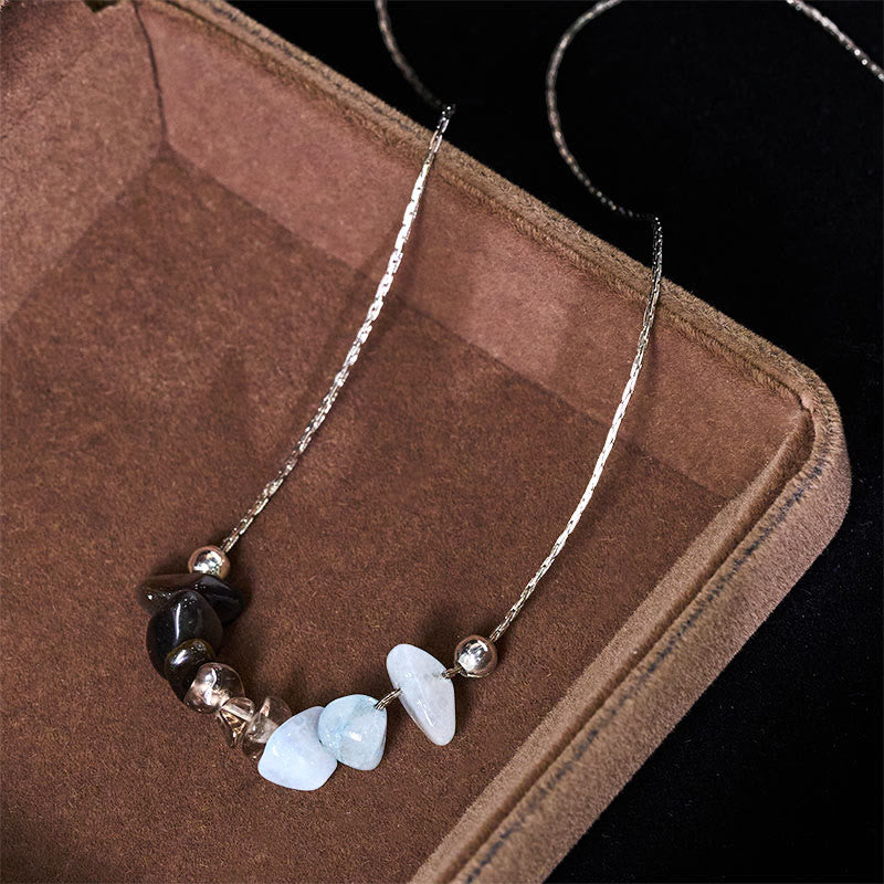 Buddha Stones Black Obsidian Smoky Quartz Garnet Aquamarine Strawberry Quartz Pink Crystal Strength Necklace Pendant - Fortune Jewel