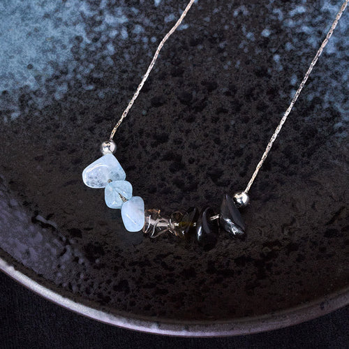 Buddha Stones Black Obsidian Smoky Quartz Garnet Aquamarine Strawberry Quartz Pink Crystal Strength Necklace Pendant - Fortune Jewel