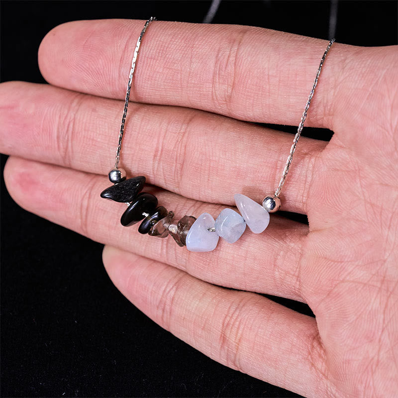 Buddha Stones Black Obsidian Smoky Quartz Garnet Aquamarine Strawberry Quartz Pink Crystal Strength Necklace Pendant - Fortune Jewel