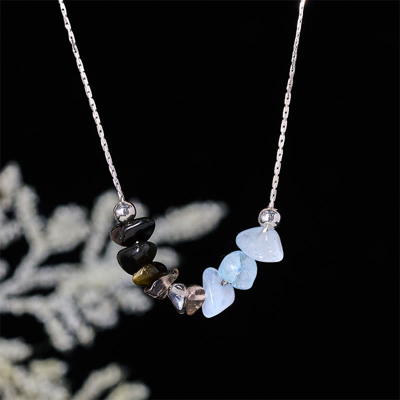 Buddha Stones Black Obsidian Smoky Quartz Garnet Aquamarine Strawberry Quartz Pink Crystal Strength Necklace Pendant - Fortune Jewel