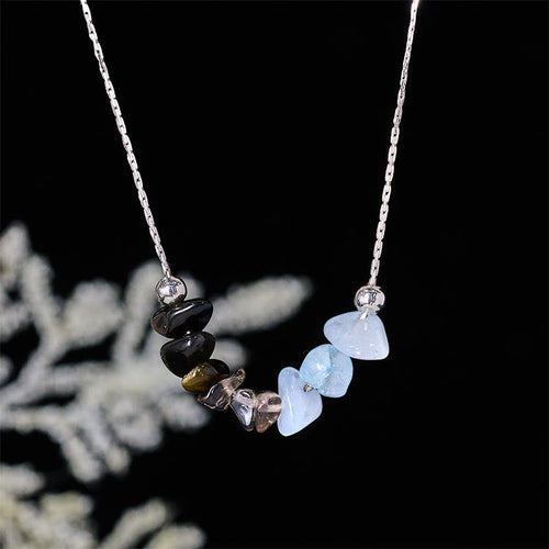 Buddha Stones Black Obsidian Smoky Quartz Garnet Aquamarine Strawberry Quartz Pink Crystal Strength Necklace Pendant - Fortune Jewel