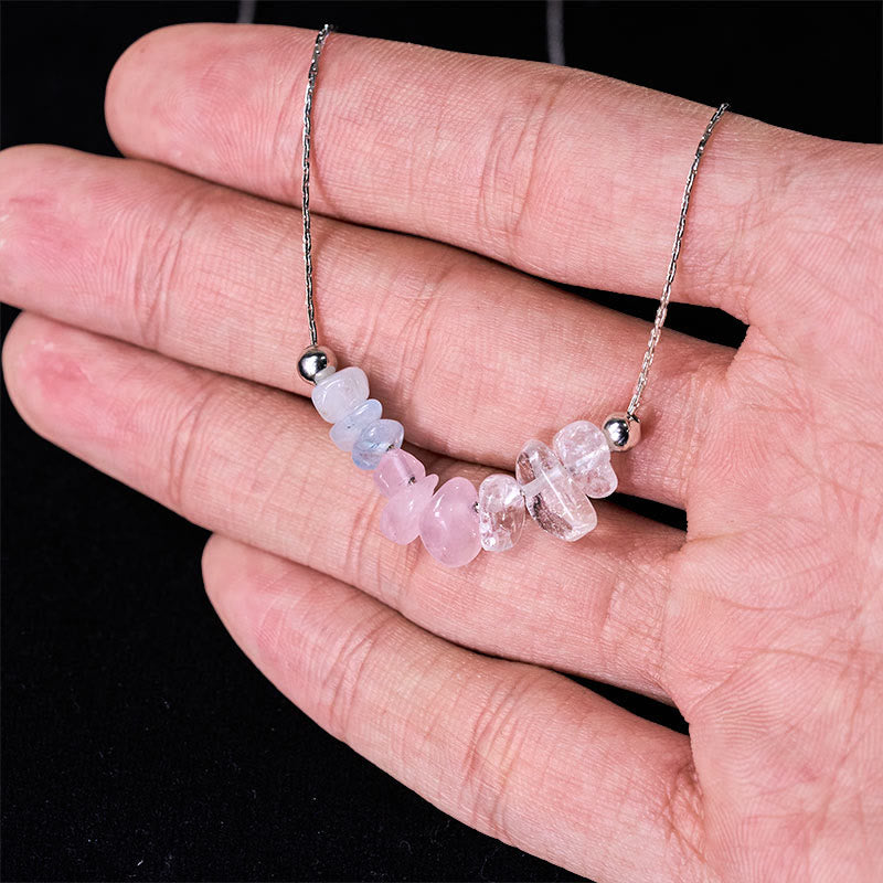 Buddha Stones Black Obsidian Smoky Quartz Garnet Aquamarine Strawberry Quartz Pink Crystal Strength Necklace Pendant - Fortune Jewel