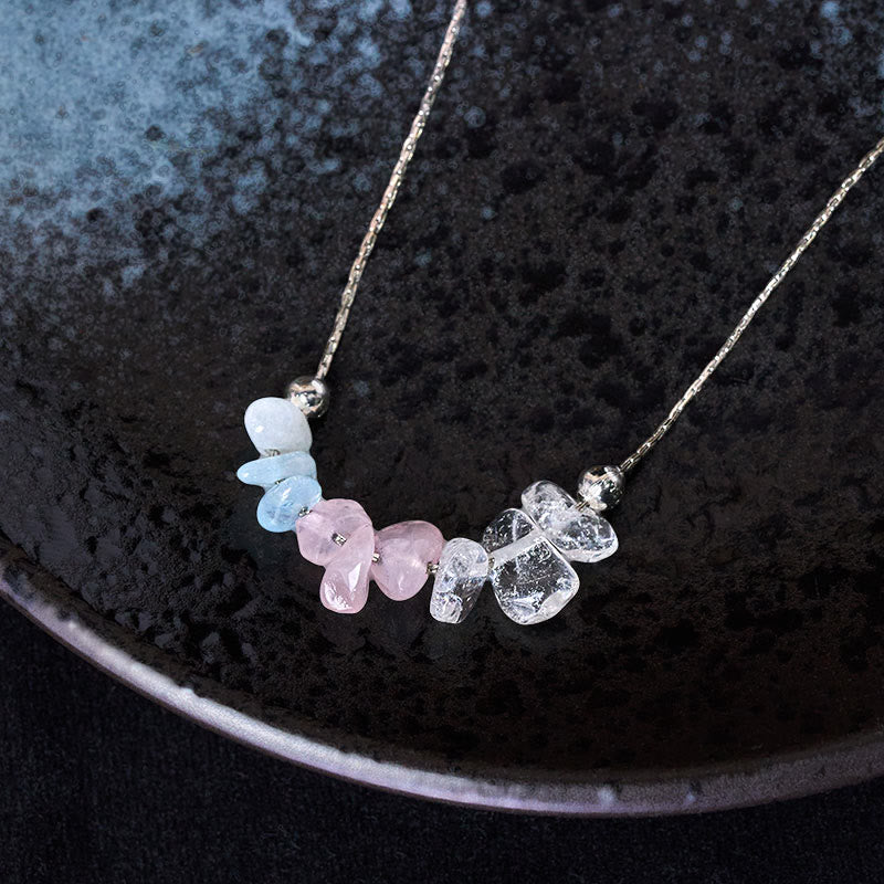 Buddha Stones Black Obsidian Smoky Quartz Garnet Aquamarine Strawberry Quartz Pink Crystal Strength Necklace Pendant - Fortune Jewel