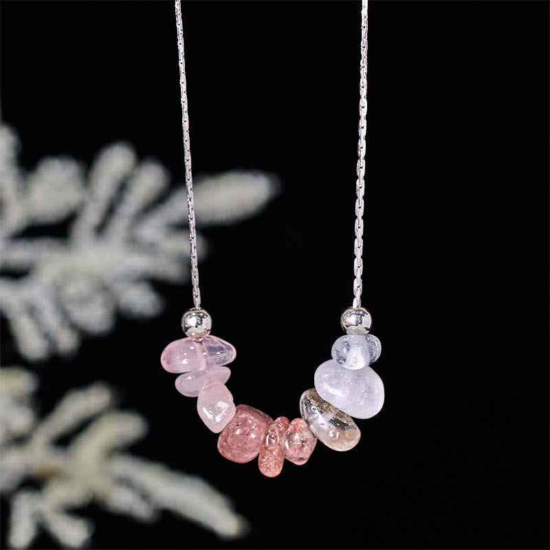 Buddha Stones Black Obsidian Smoky Quartz Garnet Aquamarine Strawberry Quartz Pink Crystal Strength Necklace Pendant - Fortune Jewel