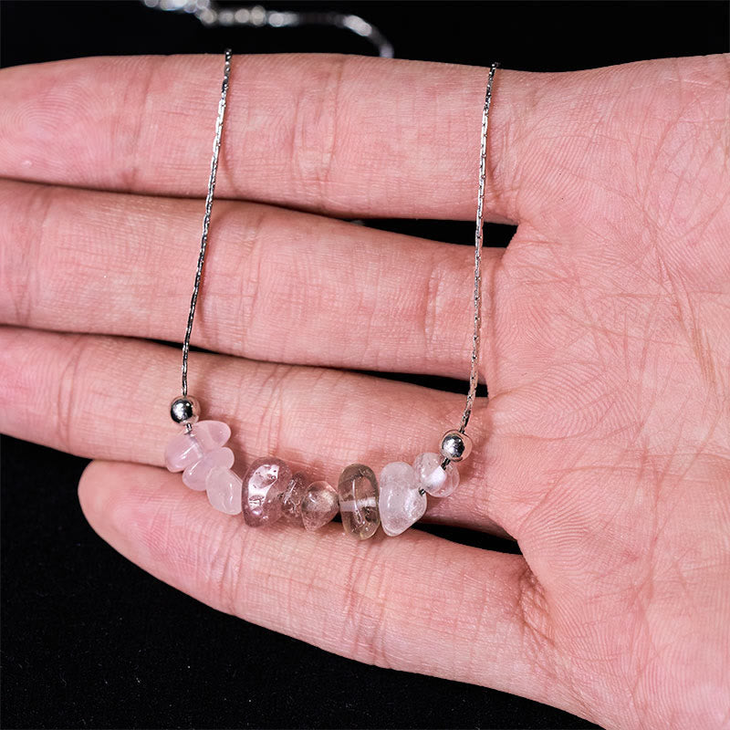Buddha Stones Black Obsidian Smoky Quartz Garnet Aquamarine Strawberry Quartz Pink Crystal Strength Necklace Pendant - Fortune Jewel