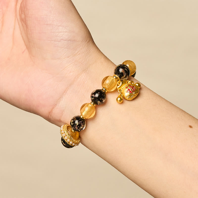 Fortune Jewel Fu Character Liuli Glass Blessings Bracelet - Fortune Jewel