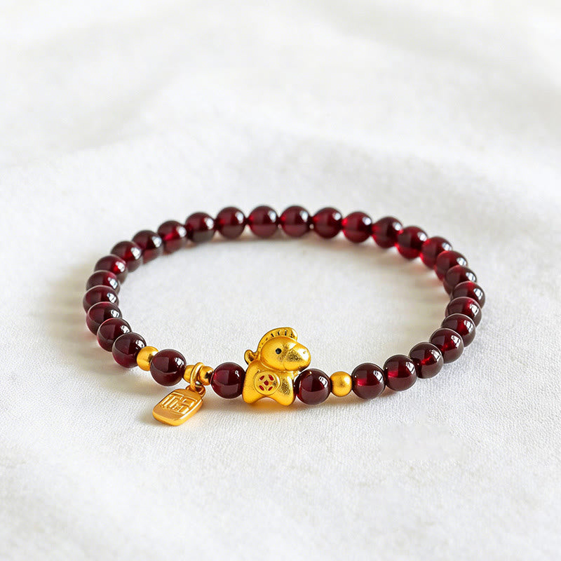 Fortune Jewel Year Of The Horse Garnet Fu Character Protection Bracelet - Fortune Jewel