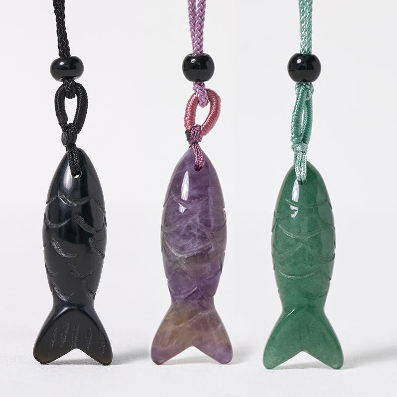 Fortune Jewel Carving Koi Fish Pink Crystal Indian Agate Amethyst Warmth Prosperity Necklace Pendant - Fortune Jewel