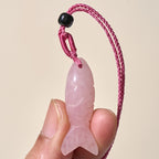 Fortune Jewel Carving Koi Fish Pink Crystal Indian Agate Amethyst Warmth Prosperity Necklace Pendant - Fortune Jewel