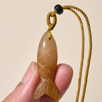 Fortune Jewel Carving Koi Fish Pink Crystal Indian Agate Amethyst Warmth Prosperity Necklace Pendant - Fortune Jewel
