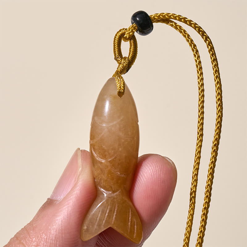 Fortune Jewel Carving Koi Fish Pink Crystal Indian Agate Amethyst Warmth Prosperity Necklace Pendant - Fortune Jewel