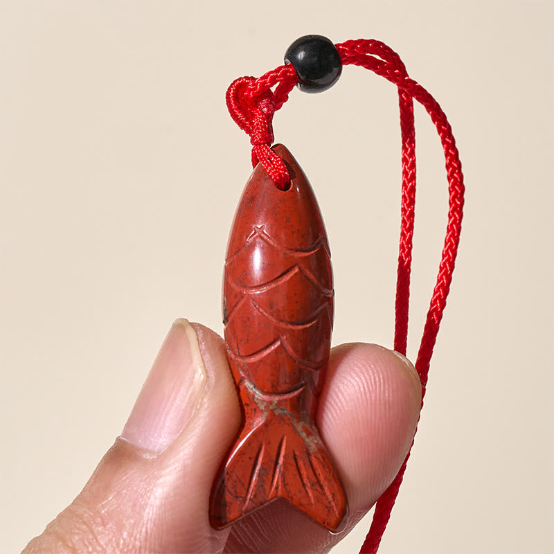 Fortune Jewel Carving Koi Fish Pink Crystal Indian Agate Amethyst Warmth Prosperity Necklace Pendant - Fortune Jewel