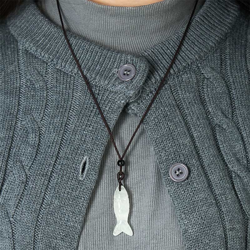 Fortune Jewel Carving Koi Fish Pink Crystal Indian Agate Amethyst Warmth Prosperity Necklace Pendant - Fortune Jewel