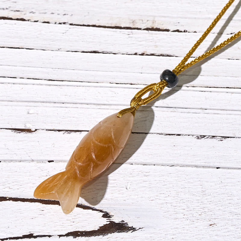 Fortune Jewel Carving Koi Fish Pink Crystal Indian Agate Amethyst Warmth Prosperity Necklace Pendant - Fortune Jewel