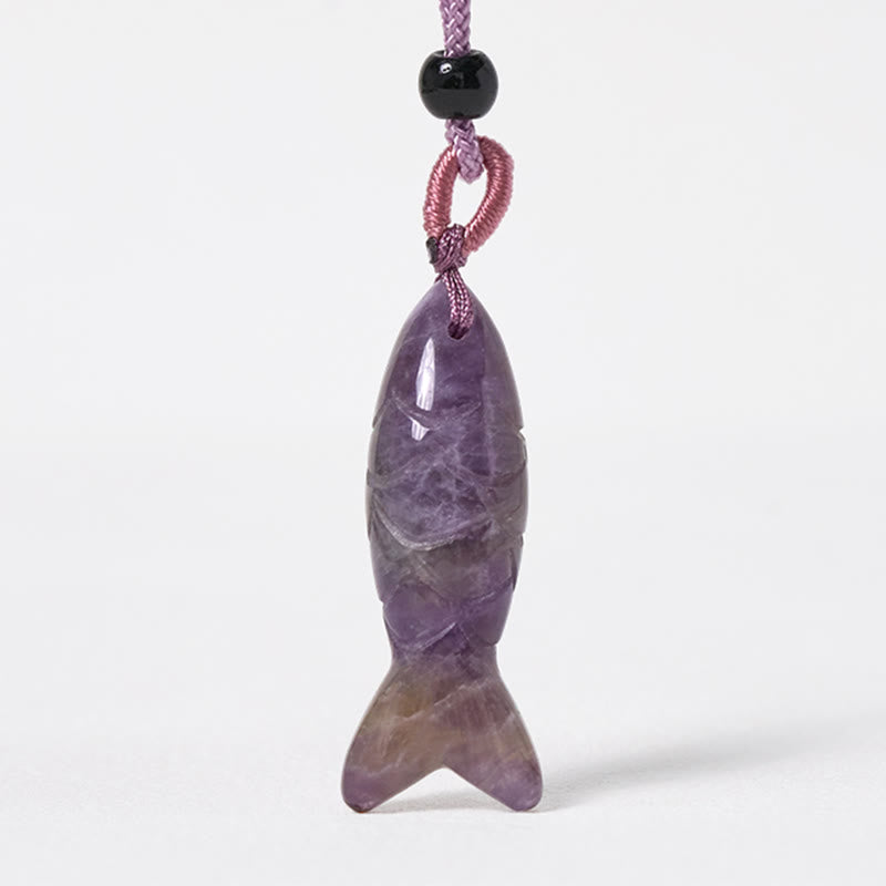 Fortune Jewel Carving Koi Fish Pink Crystal Indian Agate Amethyst Warmth Prosperity Necklace Pendant - Fortune Jewel