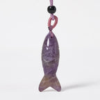 Fortune Jewel Carving Koi Fish Pink Crystal Indian Agate Amethyst Warmth Prosperity Necklace Pendant - Fortune Jewel