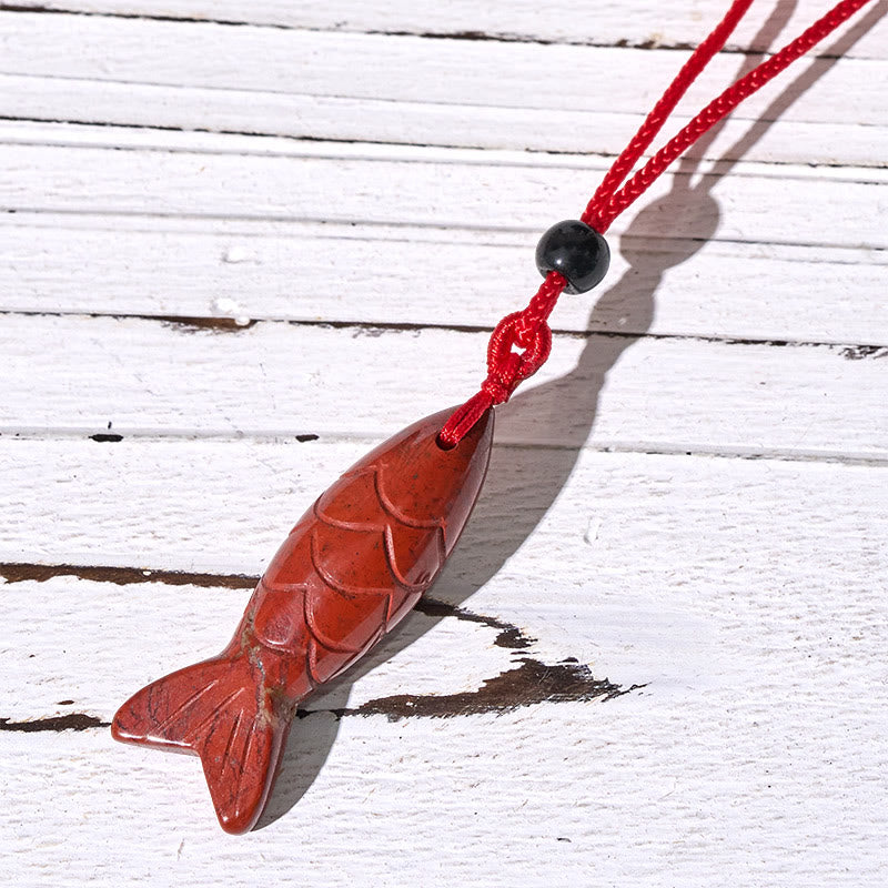 Fortune Jewel Carving Koi Fish Pink Crystal Indian Agate Amethyst Warmth Prosperity Necklace Pendant - Fortune Jewel