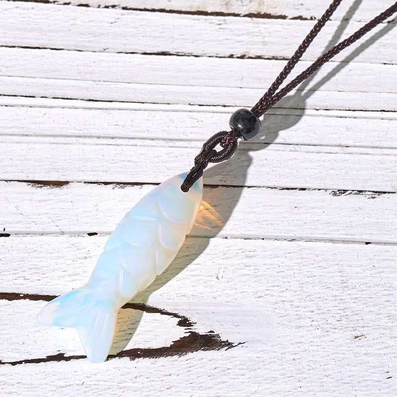 Fortune Jewel Carving Koi Fish Pink Crystal Indian Agate Amethyst Warmth Prosperity Necklace Pendant - Fortune Jewel