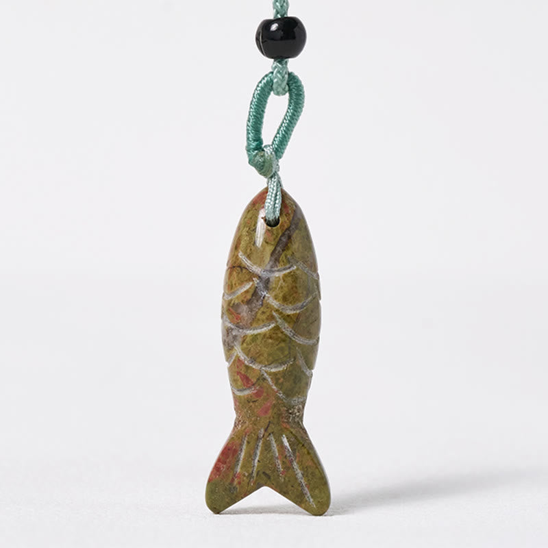 Fortune Jewel Carving Koi Fish Pink Crystal Indian Agate Amethyst Warmth Prosperity Necklace Pendant - Fortune Jewel
