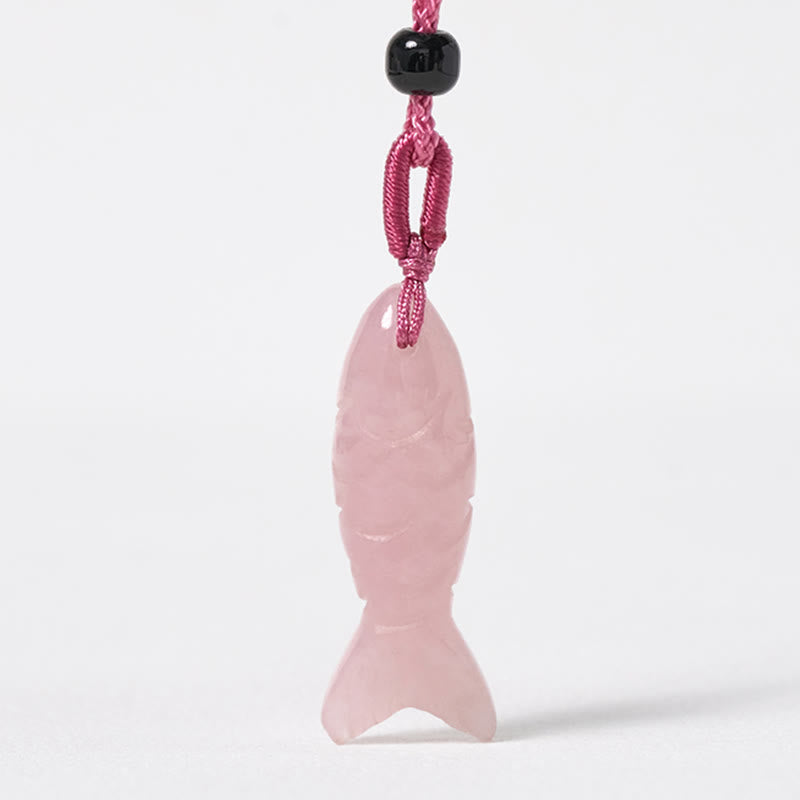 Fortune Jewel Carving Koi Fish Pink Crystal Indian Agate Amethyst Warmth Prosperity Necklace Pendant - Fortune Jewel