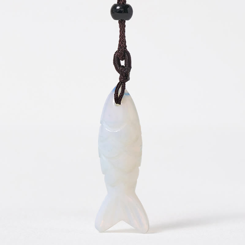 Fortune Jewel Carving Koi Fish Pink Crystal Indian Agate Amethyst Warmth Prosperity Necklace Pendant - Fortune Jewel