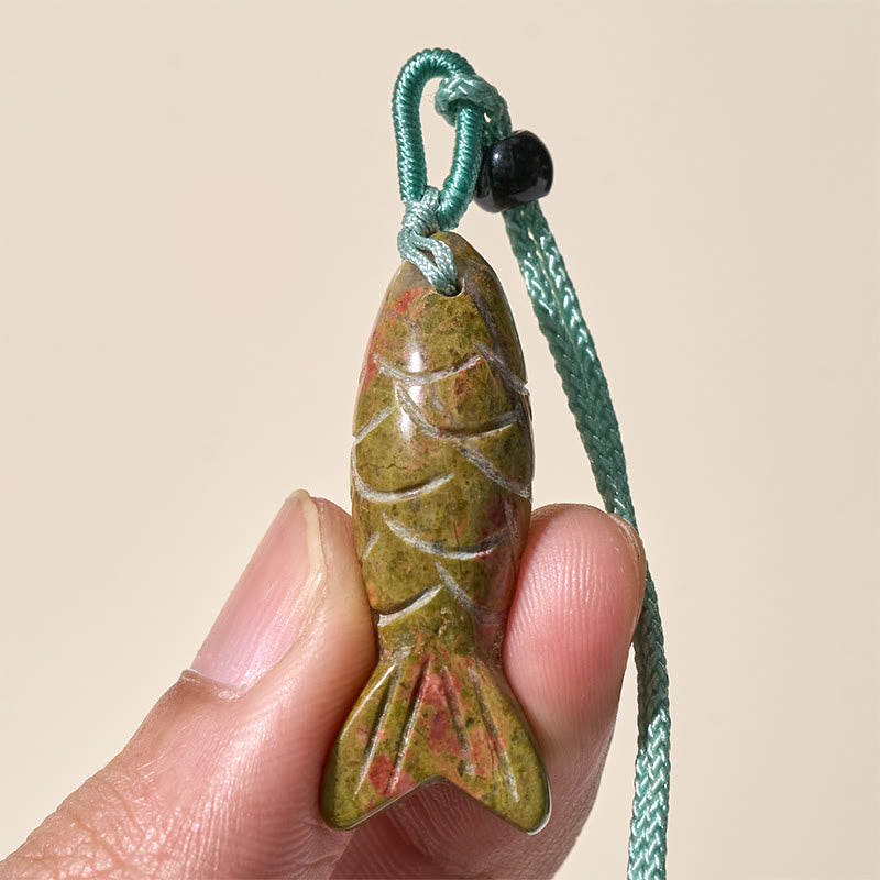 Fortune Jewel Carving Koi Fish Pink Crystal Indian Agate Amethyst Warmth Prosperity Necklace Pendant - Fortune Jewel