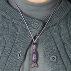 Fortune Jewel Carving Koi Fish Pink Crystal Indian Agate Amethyst Warmth Prosperity Necklace Pendant - Fortune Jewel
