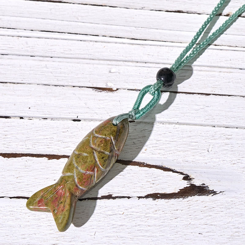 Fortune Jewel Carving Koi Fish Pink Crystal Indian Agate Amethyst Warmth Prosperity Necklace Pendant - Fortune Jewel
