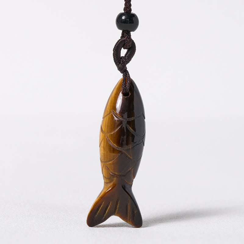 Fortune Jewel Carving Koi Fish Pink Crystal Indian Agate Amethyst Warmth Prosperity Necklace Pendant - Fortune Jewel