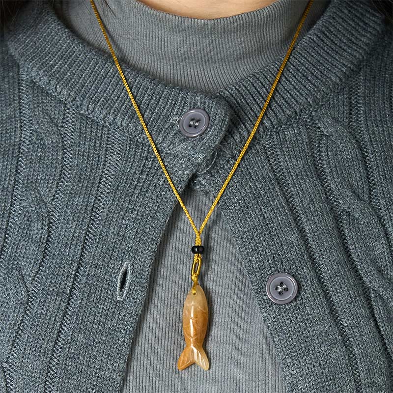 Fortune Jewel Carving Koi Fish Pink Crystal Indian Agate Amethyst Warmth Prosperity Necklace Pendant - Fortune Jewel