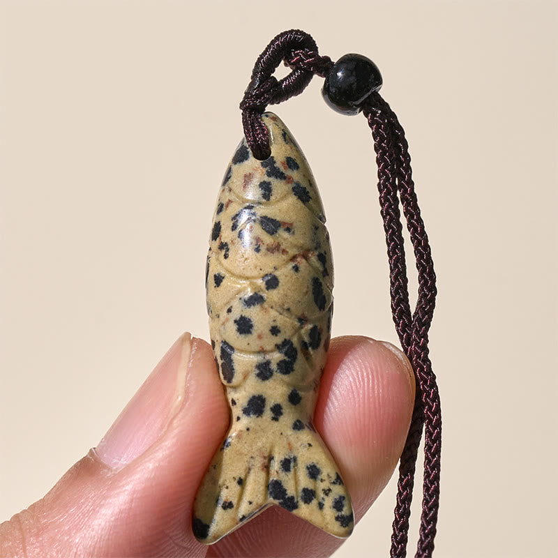 Fortune Jewel Carving Koi Fish Pink Crystal Indian Agate Amethyst Warmth Prosperity Necklace Pendant - Fortune Jewel