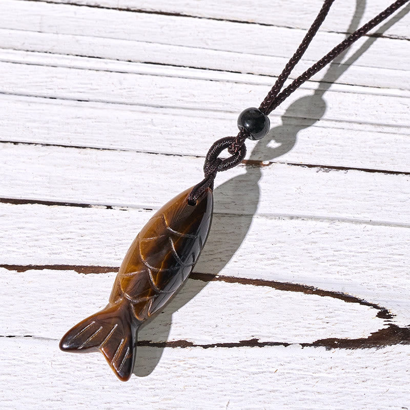 Fortune Jewel Carving Koi Fish Pink Crystal Indian Agate Amethyst Warmth Prosperity Necklace Pendant - Fortune Jewel