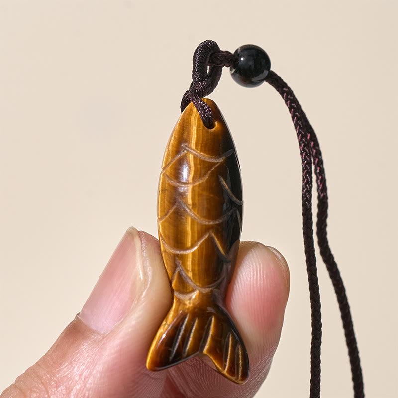 Fortune Jewel Carving Koi Fish Pink Crystal Indian Agate Amethyst Warmth Prosperity Necklace Pendant - Fortune Jewel