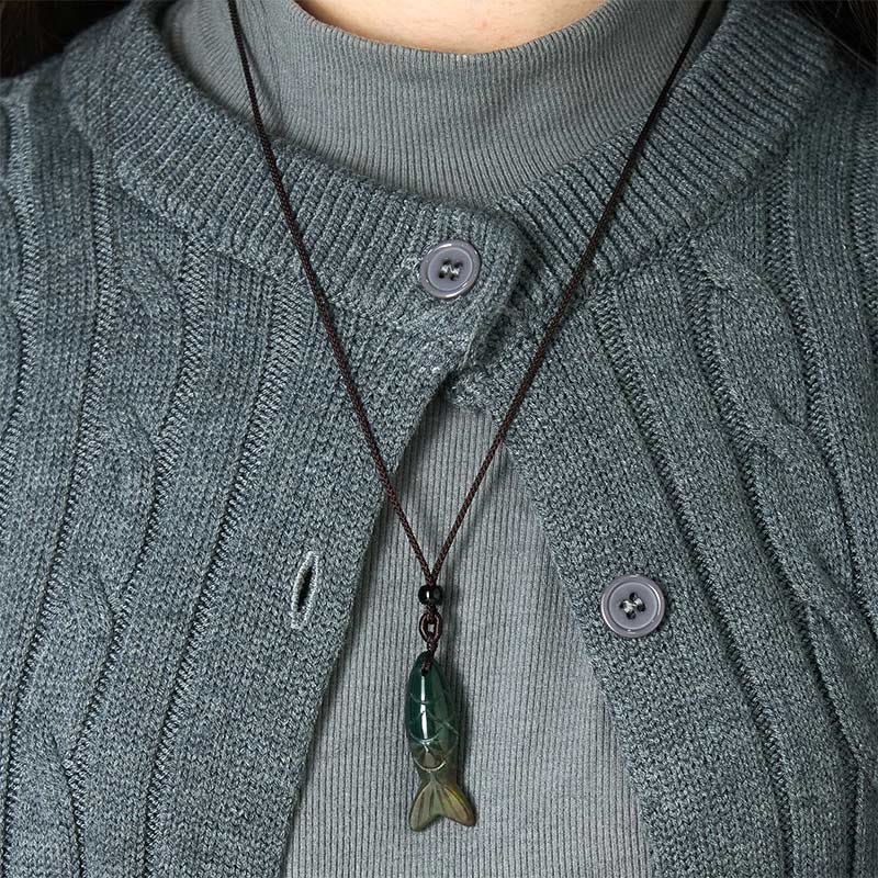 Fortune Jewel Carving Koi Fish Pink Crystal Indian Agate Amethyst Warmth Prosperity Necklace Pendant - Fortune Jewel