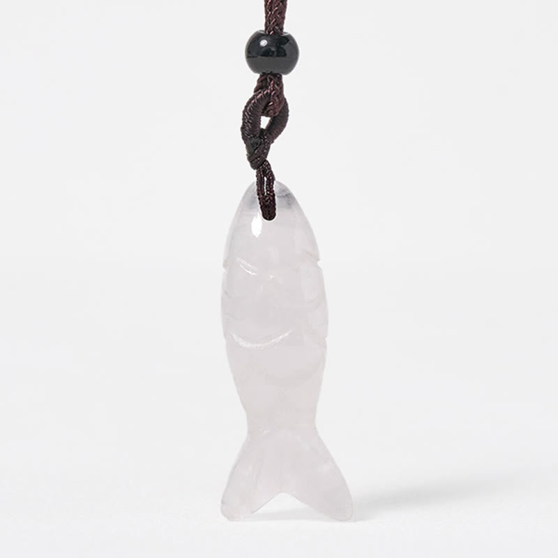 Fortune Jewel Carving Koi Fish Pink Crystal Indian Agate Amethyst Warmth Prosperity Necklace Pendant - Fortune Jewel