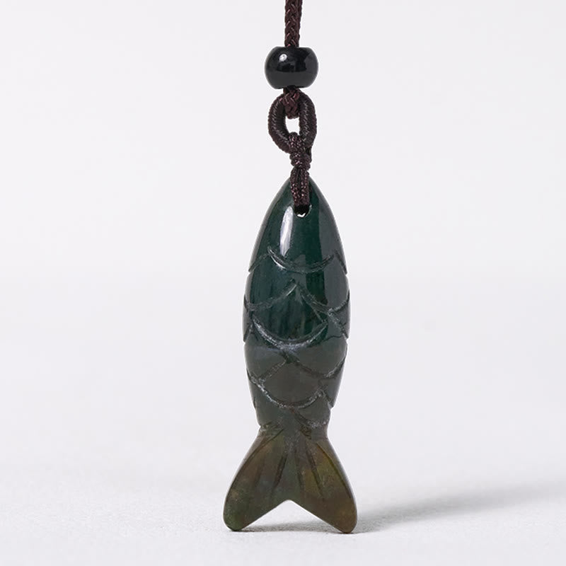 Fortune Jewel Carving Koi Fish Pink Crystal Indian Agate Amethyst Warmth Prosperity Necklace Pendant - Fortune Jewel