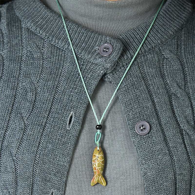 Fortune Jewel Carving Koi Fish Pink Crystal Indian Agate Amethyst Warmth Prosperity Necklace Pendant - Fortune Jewel