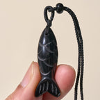 Fortune Jewel Carving Koi Fish Pink Crystal Indian Agate Amethyst Warmth Prosperity Necklace Pendant - Fortune Jewel
