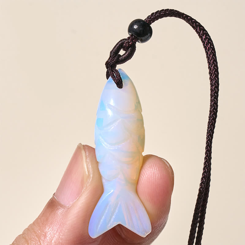 Fortune Jewel Carving Koi Fish Pink Crystal Indian Agate Amethyst Warmth Prosperity Necklace Pendant - Fortune Jewel